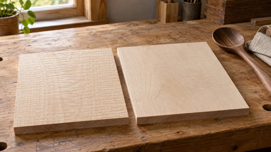 Matching maple panels showing subtle raised grain beside a smooth prepared surface.