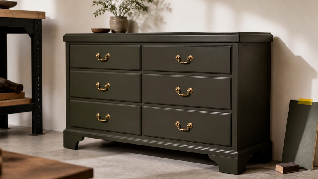 Smooth factory-like painted furniture finish on a refinished dresser