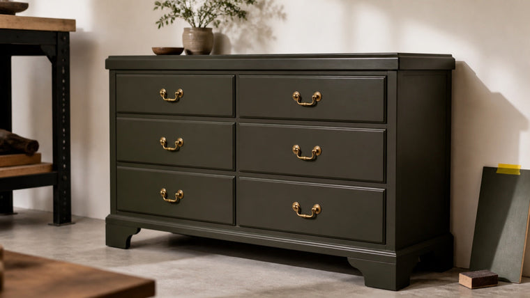 Smooth factory-like painted furniture finish on a refinished dresser