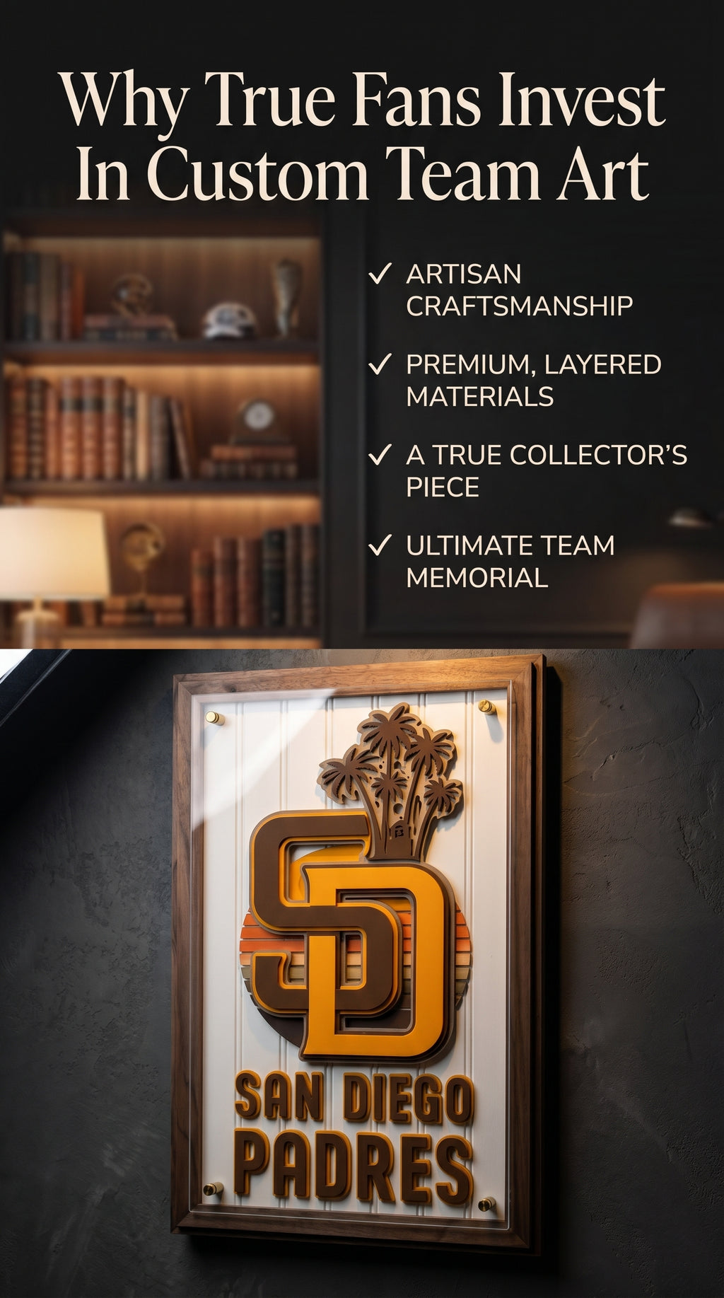 San Diego Padres Custom 3D Sports Plaque - Wood, Solid Walnut & Acrylic