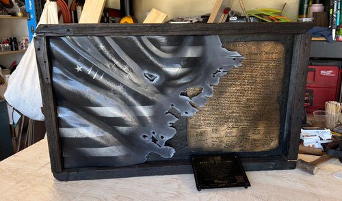 Beneath the Ashes: Tactical 1776 Waving Flag & Declaration of Independence Sculpture