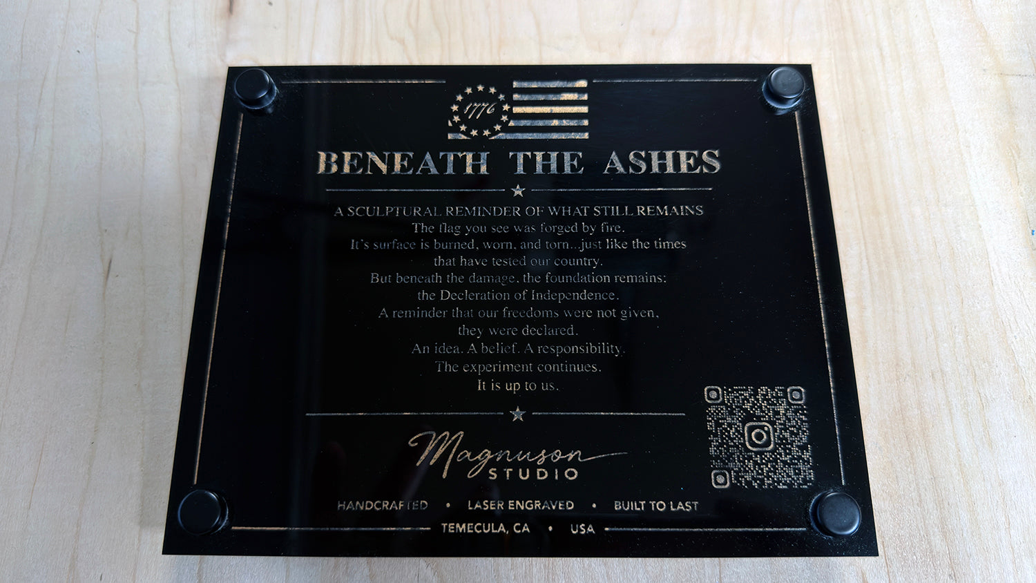 Beneath the Ashes: Tactical 1776 Waving Flag & Declaration of Independence Sculpture