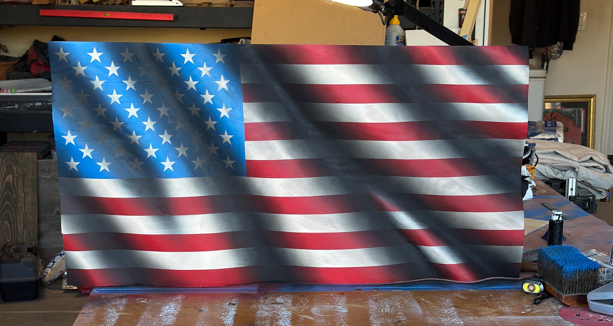 The Heritage Edition: Hand-Sculpted Waving Wooden American Flag