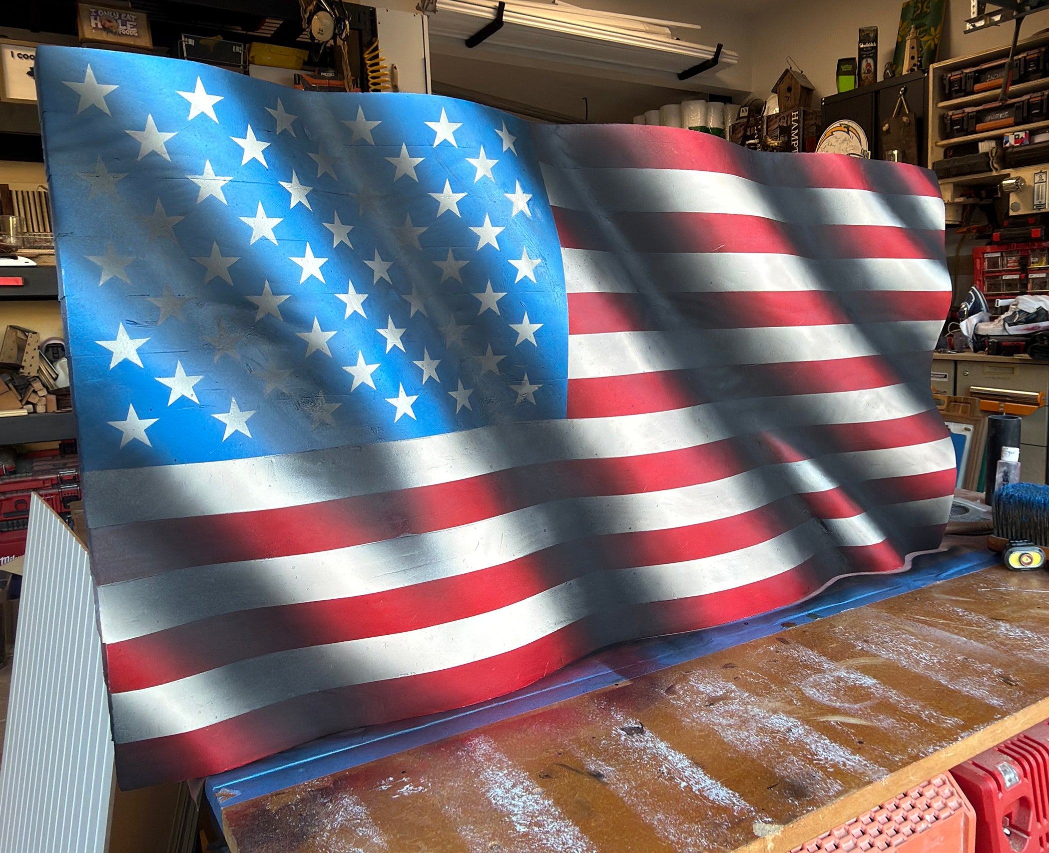 The Heritage Edition: Hand-Sculpted Waving Wooden American Flag