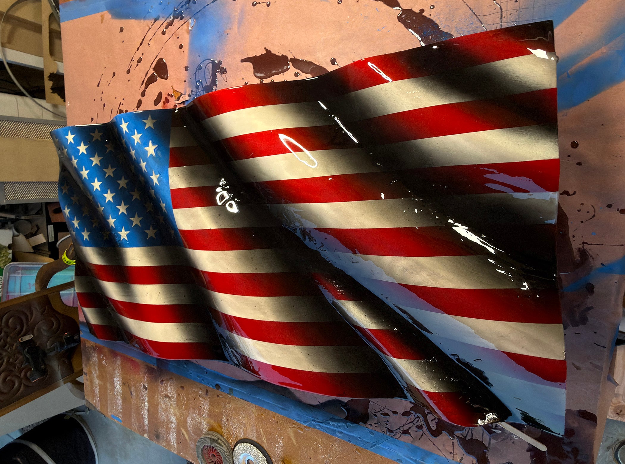 The Heritage Edition: Hand-Sculpted Waving Wooden American Flag