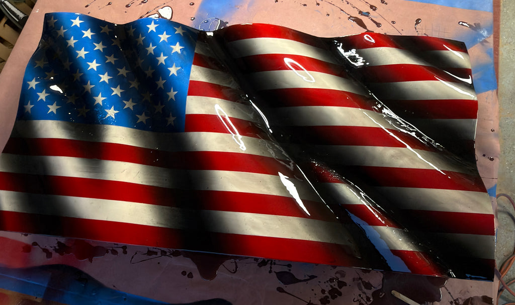 The Heritage Edition: Hand-Sculpted Waving Wooden American Flag