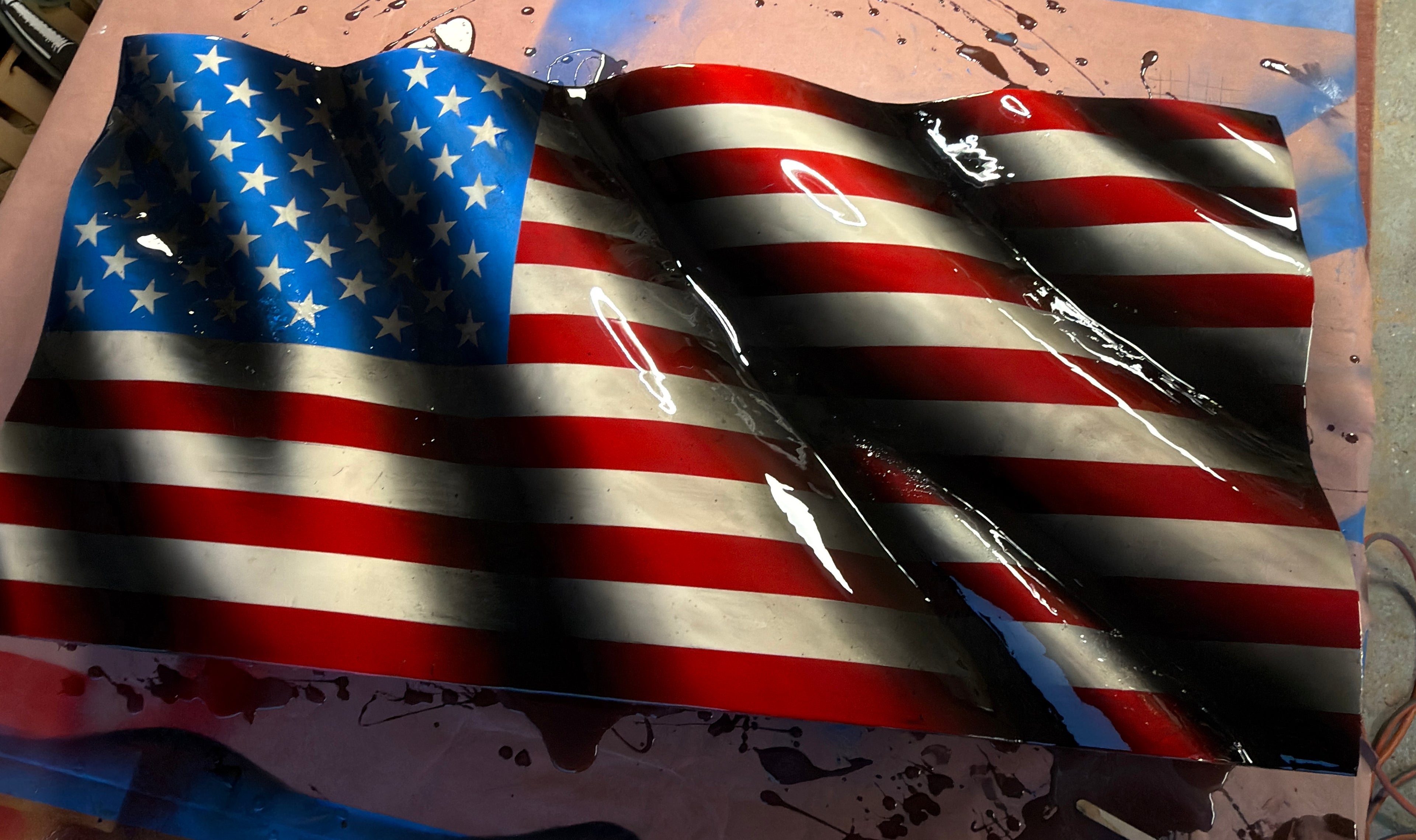 The Heritage Edition: Hand-Sculpted Waving Wooden American Flag