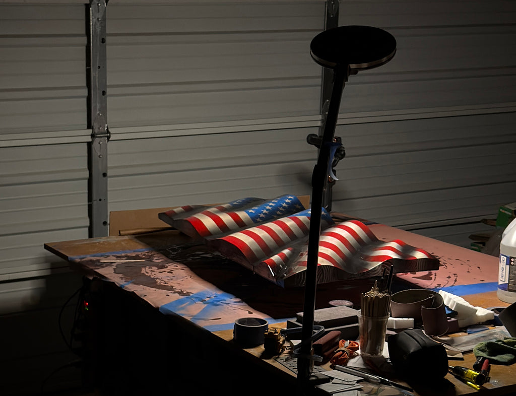 The Heritage Edition: Hand-Sculpted Waving Wooden American Flag