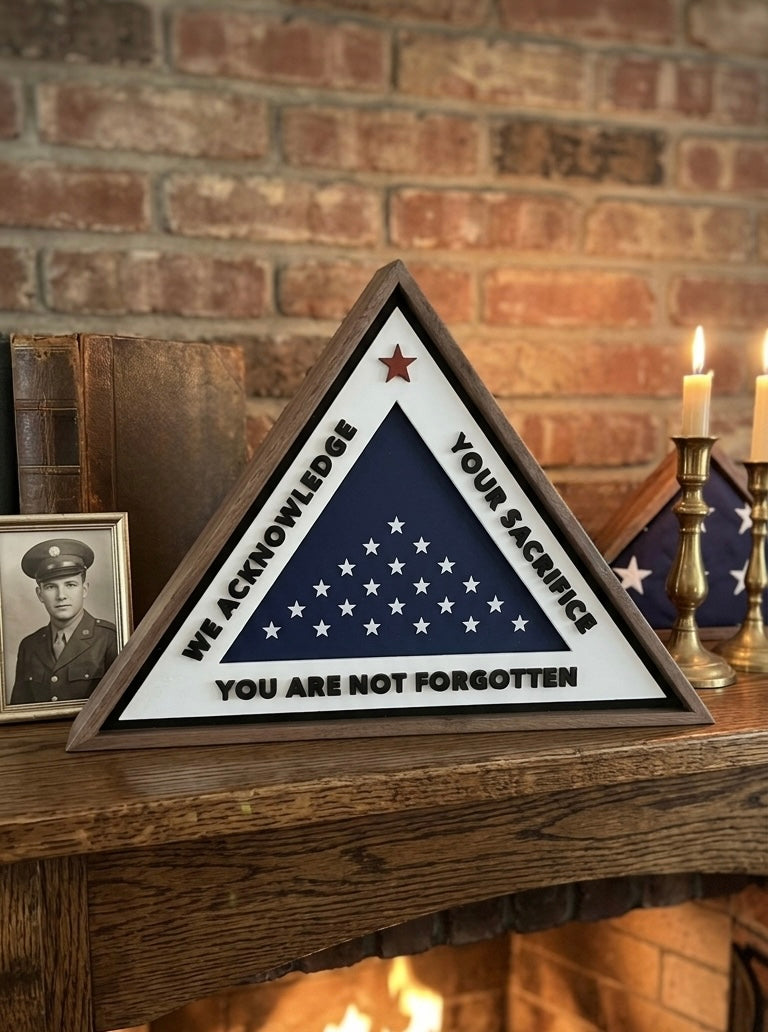 The "Folded Flag" Monument Plaque - Laser Cut and  Handcrafted Walnut & Acrylic Tribute