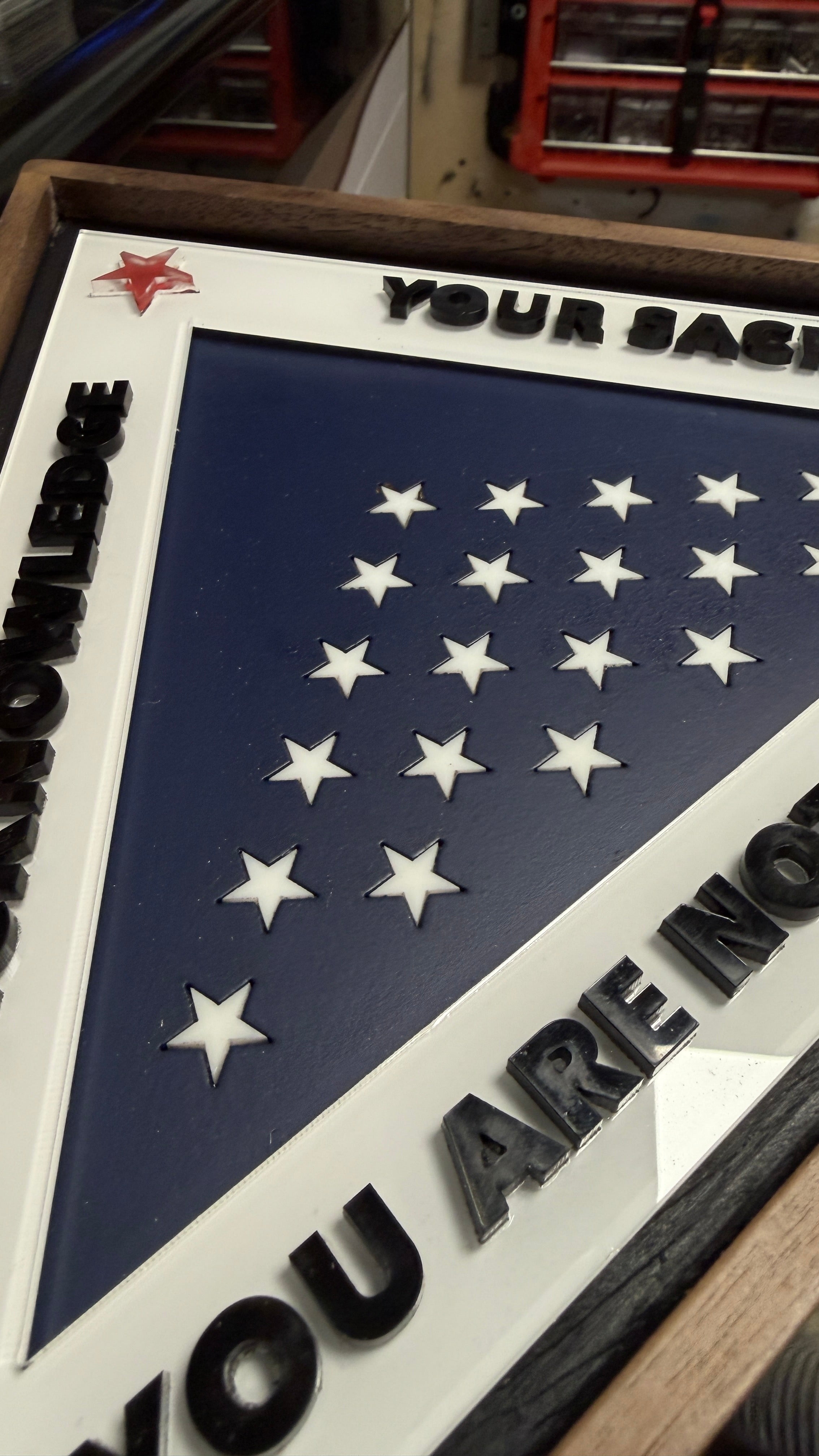 The "Folded Flag" Monument Plaque - Laser Cut and  Handcrafted Walnut & Acrylic Tribute