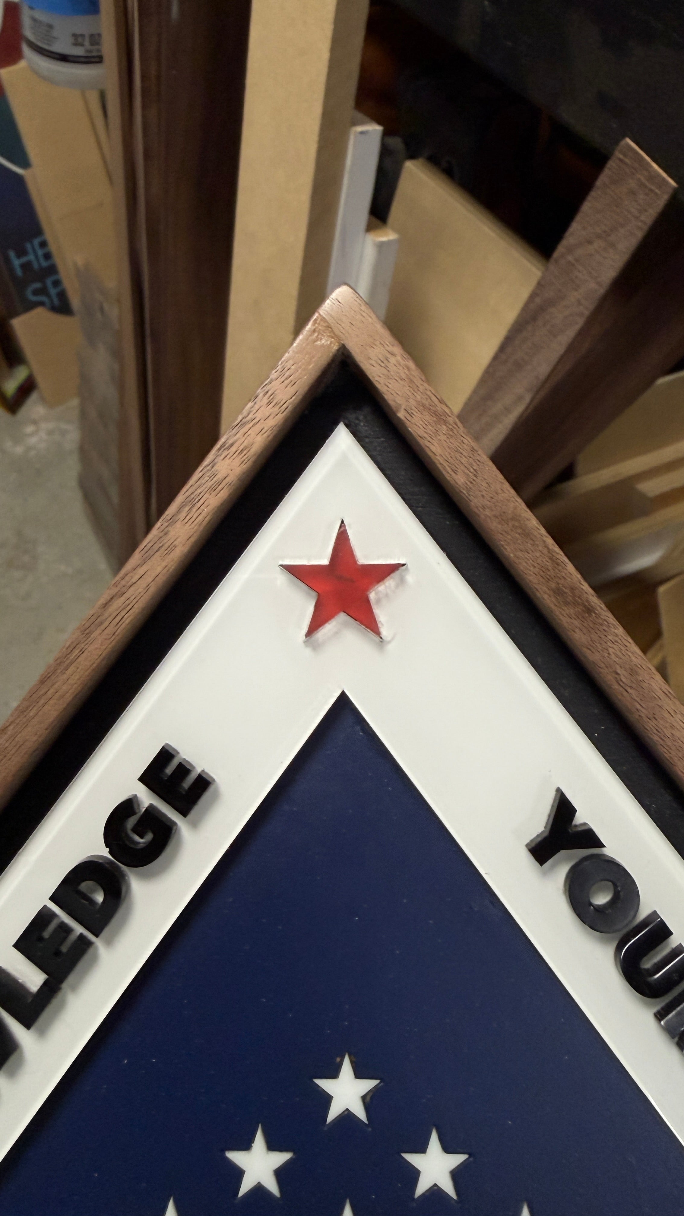 The "Folded Flag" Monument Plaque - Laser Cut and  Handcrafted Walnut & Acrylic Tribute