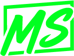 A bright neon green stylized 'MS' logo inside a matching neon green rectangular border on a white background.