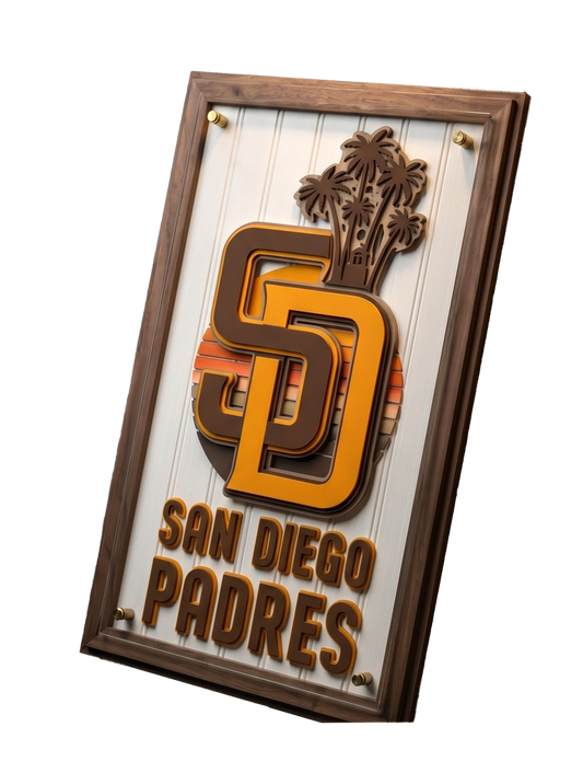 San Diego baseball 3D plaque with walnut frame and layered acrylic artwork
