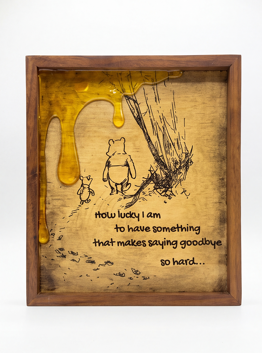 Winnie the Pooh and Piglet framed quote artwork with golden honey-drip details