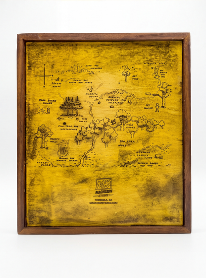 Golden Hundred Acre Wood-style map with Magnuson Studio branding