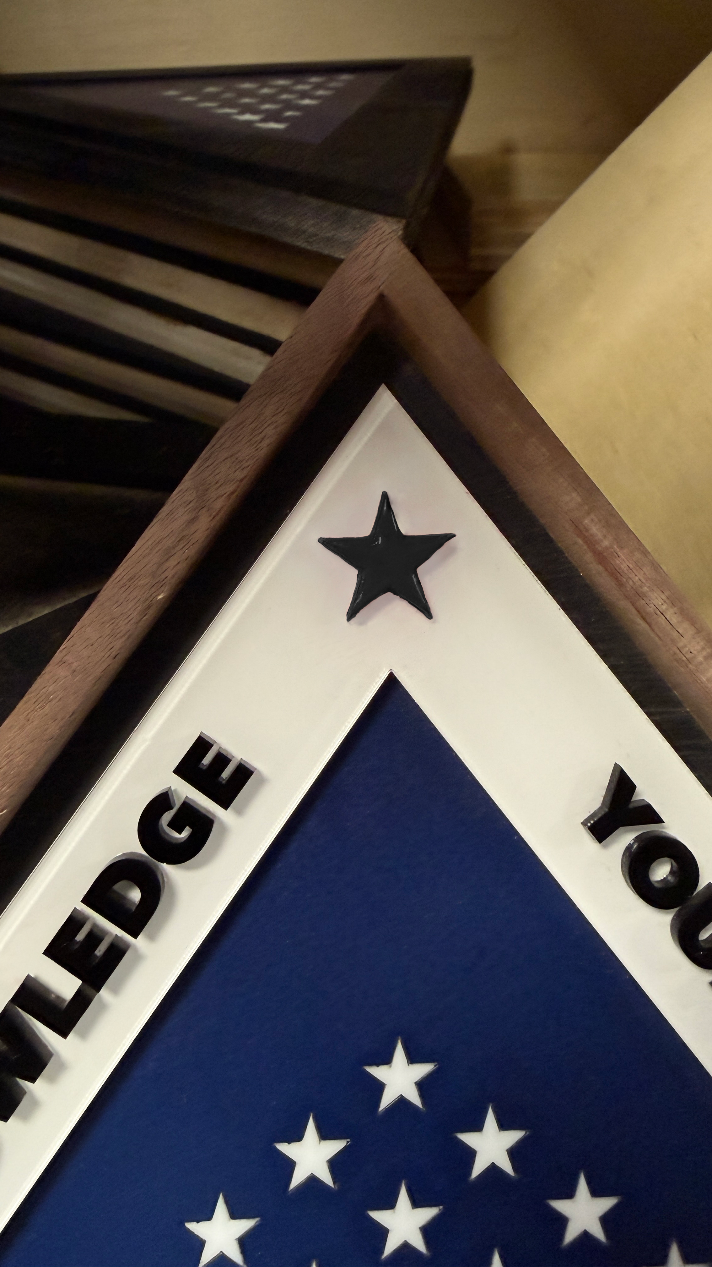 The "Folded Flag" Monument Plaque - Laser Cut and  Handcrafted Walnut & Acrylic Tribute