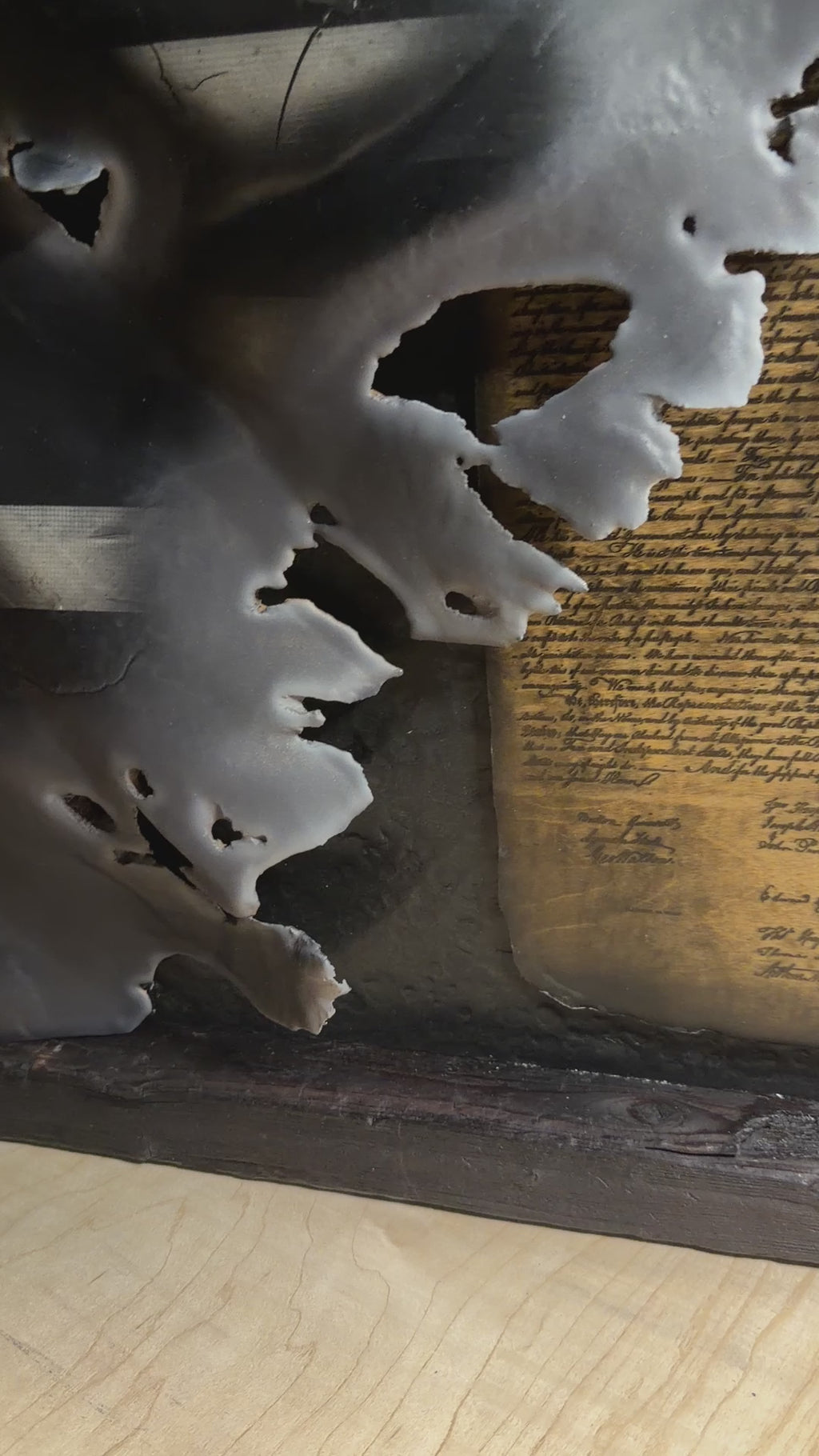 Beneath the Ashes: Tactical 1776 Waving Flag & Declaration of Independence Sculpture